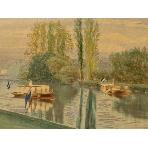 285 - Painting, nautical interest, a period hand coloured photographic print of a Thames Steamer Club meet... 