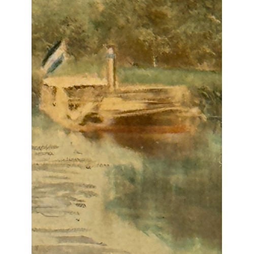 285 - Painting, nautical interest, a period hand coloured photographic print of a Thames Steamer Club meet... 