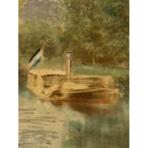 285 - Painting, nautical interest, a period hand coloured photographic print of a Thames Steamer Club meet... 