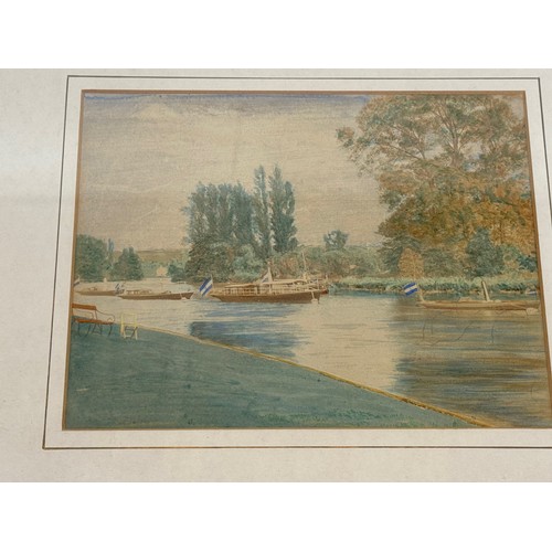 286 - Painting, nautical interest, a period hand coloured photographic print of a Thames Steamer Club meet... 