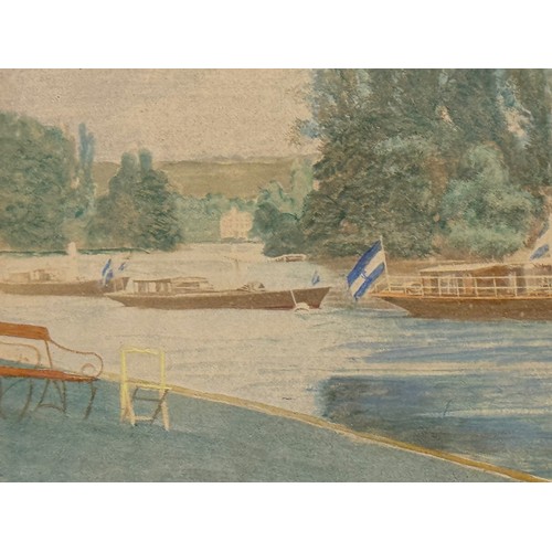 286 - Painting, nautical interest, a period hand coloured photographic print of a Thames Steamer Club meet... 