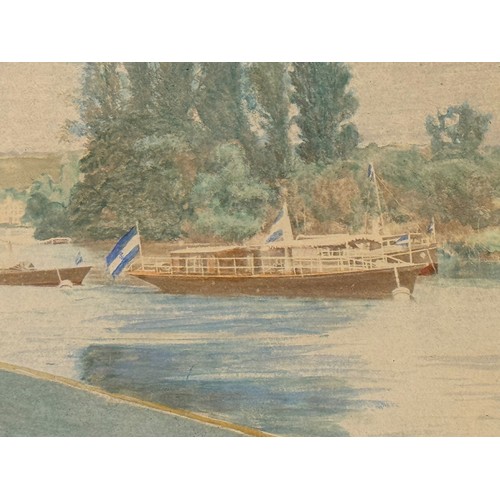 286 - Painting, nautical interest, a period hand coloured photographic print of a Thames Steamer Club meet... 