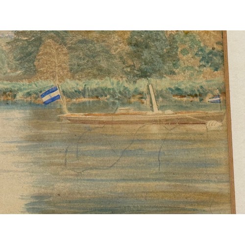 286 - Painting, nautical interest, a period hand coloured photographic print of a Thames Steamer Club meet... 