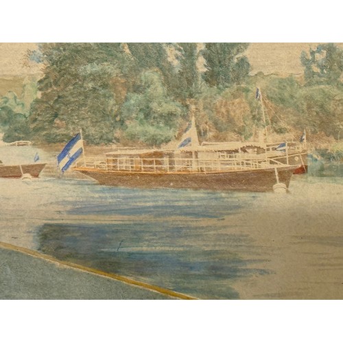 286 - Painting, nautical interest, a period hand coloured photographic print of a Thames Steamer Club meet... 