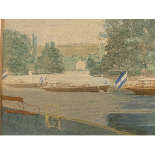 286 - Painting, nautical interest, a period hand coloured photographic print of a Thames Steamer Club meet... 