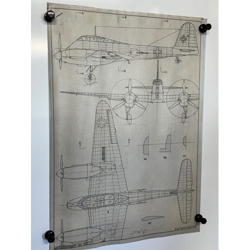 451 - A collection of printed plan drawings of WWII era aircraft on linen from a variety of countries, a M... 