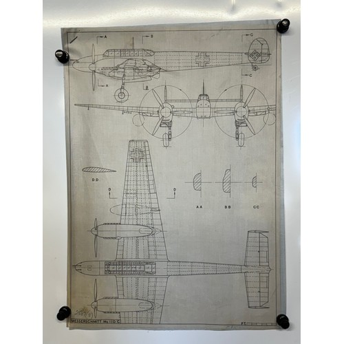 452 - A collection of printed plan drawings of WWII era aircraft on linen from a variety of countries, a M... 