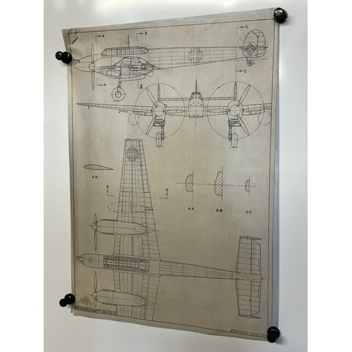 452 - A collection of printed plan drawings of WWII era aircraft on linen from a variety of countries, a M... 