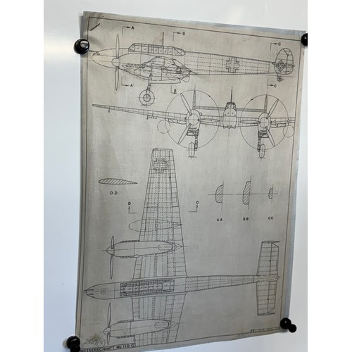 452 - A collection of printed plan drawings of WWII era aircraft on linen from a variety of countries, a M... 