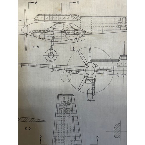 452 - A collection of printed plan drawings of WWII era aircraft on linen from a variety of countries, a M... 