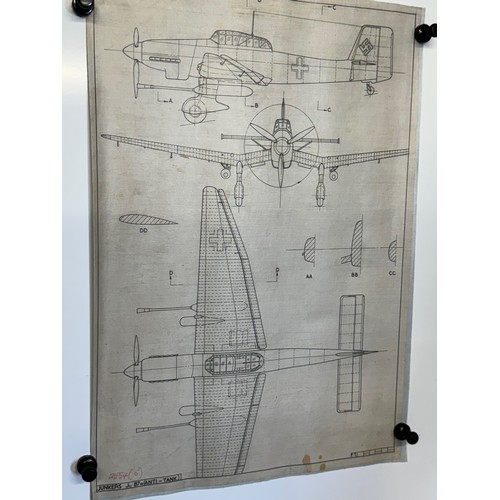 453 - A collection of printed plan drawings of WWII era aircraft on linen from a variety of countries, a J... 