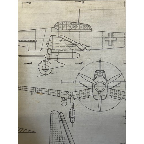 453 - A collection of printed plan drawings of WWII era aircraft on linen from a variety of countries, a J... 