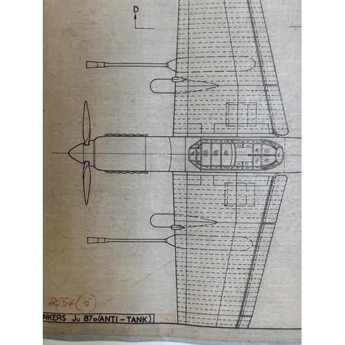 453 - A collection of printed plan drawings of WWII era aircraft on linen from a variety of countries, a J... 