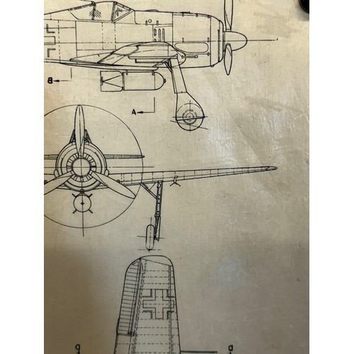 454 - A collection of printed plan drawings of WWII era aircraft on linen from a variety of countries, a F... 