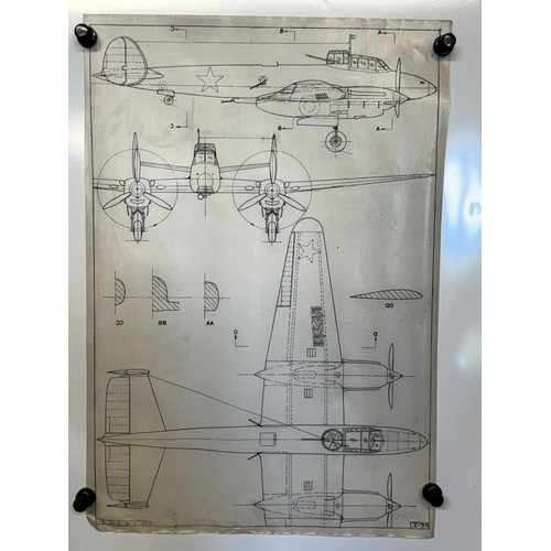 455 - A collection of printed plan drawings of WWII era aircraft on linen from a variety of countries, a P... 