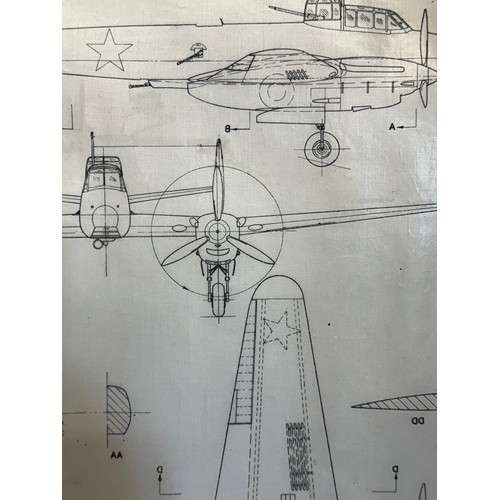 455 - A collection of printed plan drawings of WWII era aircraft on linen from a variety of countries, a P... 