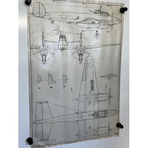 455 - A collection of printed plan drawings of WWII era aircraft on linen from a variety of countries, a P... 