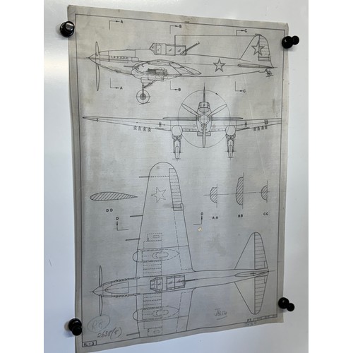 456 - A collection of printed plan drawings of WWII era aircraft on linen from a variety of countries, a I... 