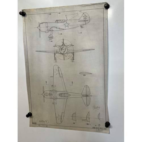 458 - A collection of printed plan drawings of WWII era aircraft on linen from a variety of countries, a L... 