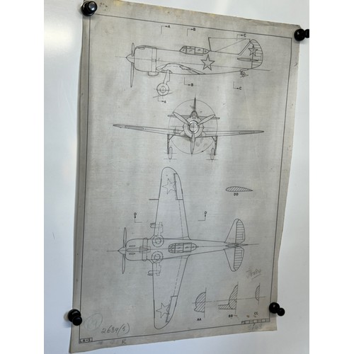 458 - A collection of printed plan drawings of WWII era aircraft on linen from a variety of countries, a L... 