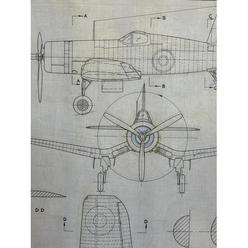 463 - A collection of printed plan drawings of WWII era aircraft on linen from a variety of countries, a C... 