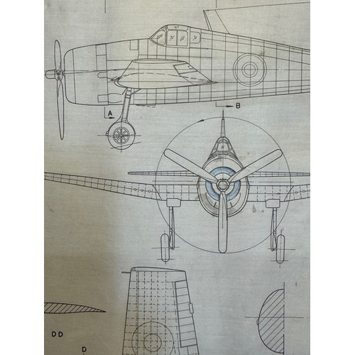 464 - A collection of printed plan drawings of WWII era aircraft on linen from a variety of countries, a G... 