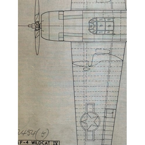 465 - A collection of printed plan drawings of WWII era aircraft on linen from a variety of countries, a G... 