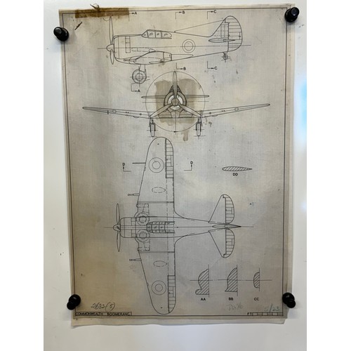 466 - A collection of printed plan drawings of WWII era aircraft on linen from a variety of countries, a C... 