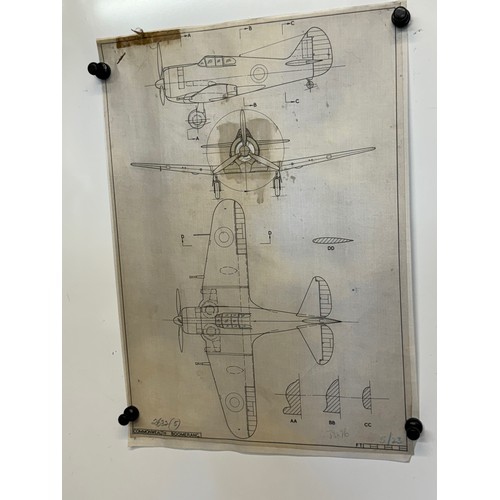 466 - A collection of printed plan drawings of WWII era aircraft on linen from a variety of countries, a C... 