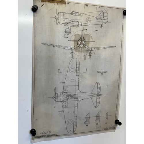 466 - A collection of printed plan drawings of WWII era aircraft on linen from a variety of countries, a C... 