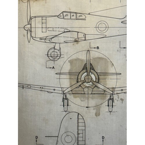 466 - A collection of printed plan drawings of WWII era aircraft on linen from a variety of countries, a C... 