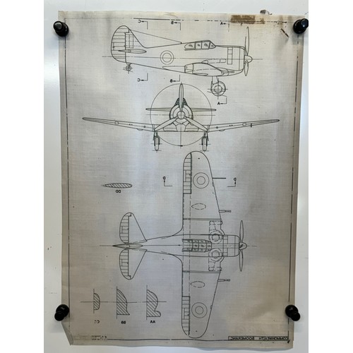 466 - A collection of printed plan drawings of WWII era aircraft on linen from a variety of countries, a C... 