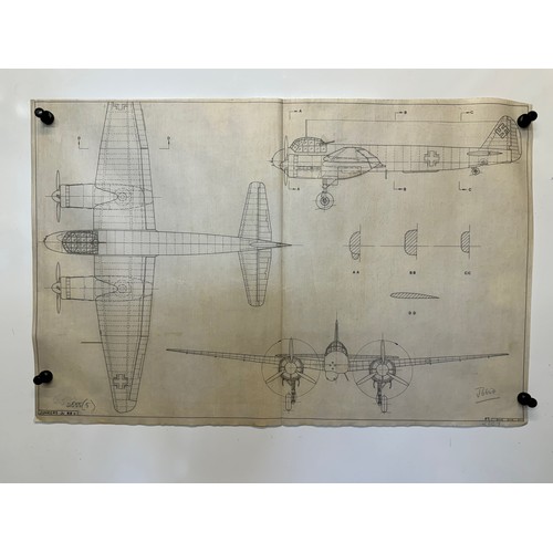 475 - A collection of printed plan drawings of WWII era aircraft on linen from a variety of countries, a J... 