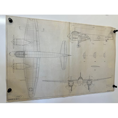 475 - A collection of printed plan drawings of WWII era aircraft on linen from a variety of countries, a J... 