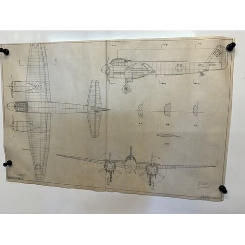 475 - A collection of printed plan drawings of WWII era aircraft on linen from a variety of countries, a J... 