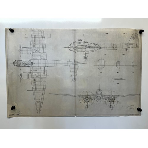 476 - A collection of printed plan drawings of WWII era aircraft on linen from a variety of countries, a J... 