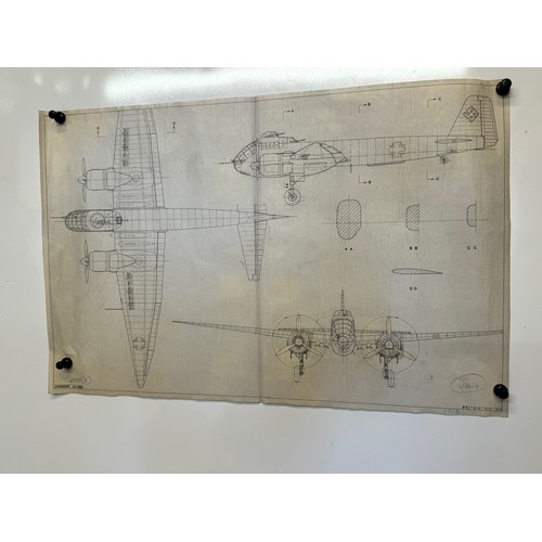 476 - A collection of printed plan drawings of WWII era aircraft on linen from a variety of countries, a J... 