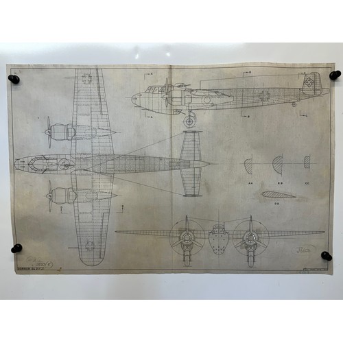 477 - A collection of printed plan drawings of WWII era aircraft on linen from a variety of countries, a D... 