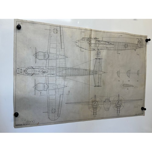 477 - A collection of printed plan drawings of WWII era aircraft on linen from a variety of countries, a D... 