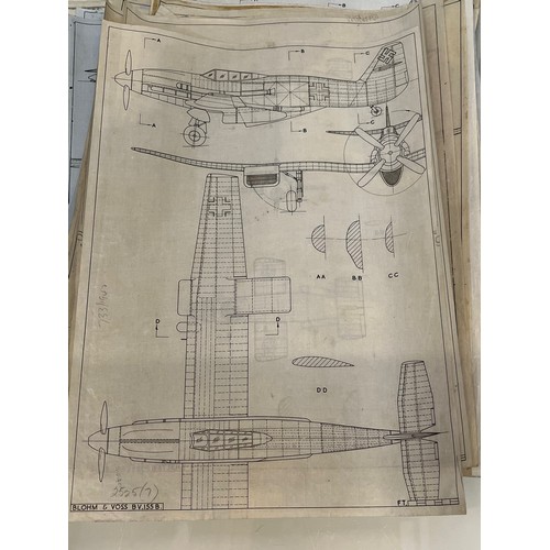 478 - Militaria, WWII, Aeronautical Aviation interest Plan drawings on linen of German air force Blohm & V... 