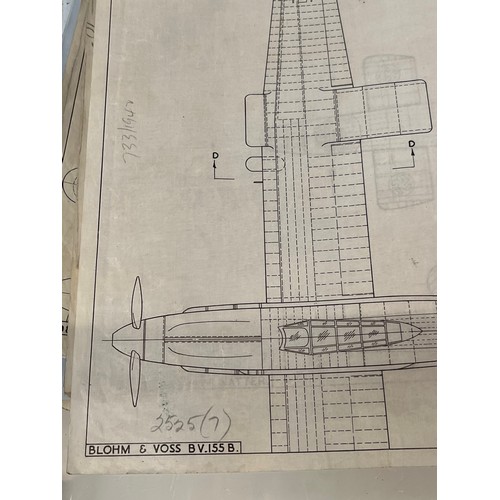 478 - Militaria, WWII, Aeronautical Aviation interest Plan drawings on linen of German air force Blohm & V... 