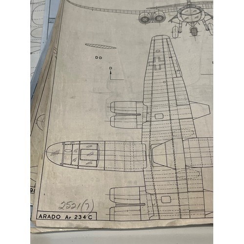 479 - Militaria, WWII, Aeronautical Aviation interest Plan drawings on linen of German air force Arado Ar ... 