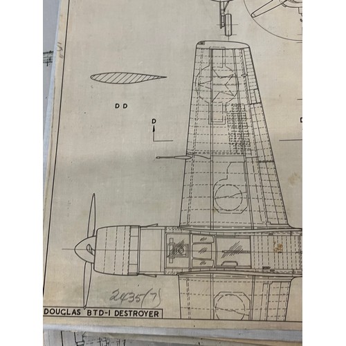 481 - Militaria, WWII, Aeronautical Aviation interest Plan drawings on linen of a Douglas BTD-1 Destroyer.... 