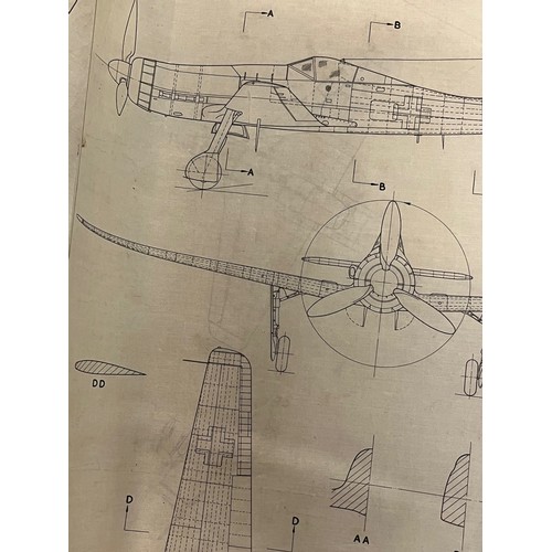 483 - Militaria, WWII, Aeronautical Aviation interest Plan drawings on linen of a Focke-Wulf Ta 152H, 1 of... 