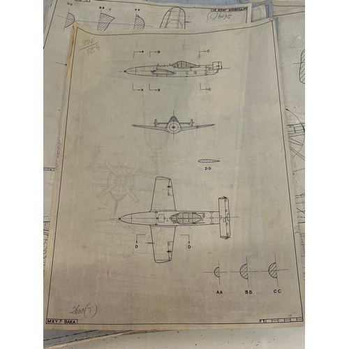 485 - Militaria, WWII, Aeronautical Aviation interest Plan drawings on linen of a Japanese Kamikaze attack... 