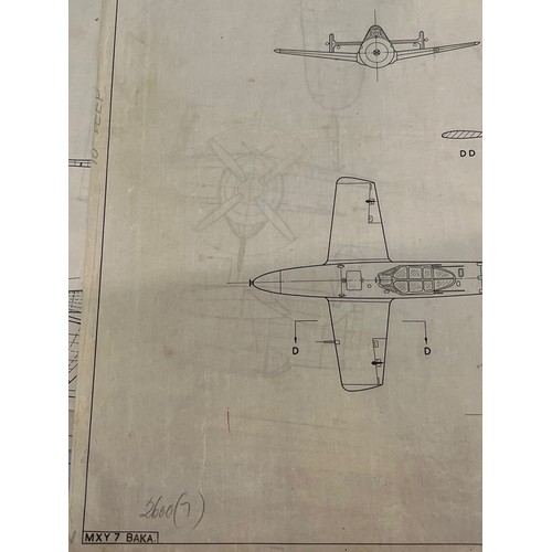 485 - Militaria, WWII, Aeronautical Aviation interest Plan drawings on linen of a Japanese Kamikaze attack... 