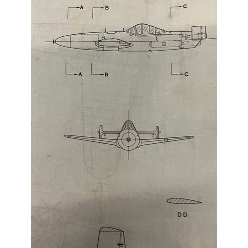 485 - Militaria, WWII, Aeronautical Aviation interest Plan drawings on linen of a Japanese Kamikaze attack... 