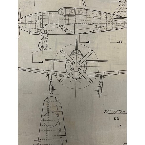 486 - Militaria, WWII, Aeronautical Aviation interest Plan drawings on linen of a Mitsubishi Jack 21, 1 of... 