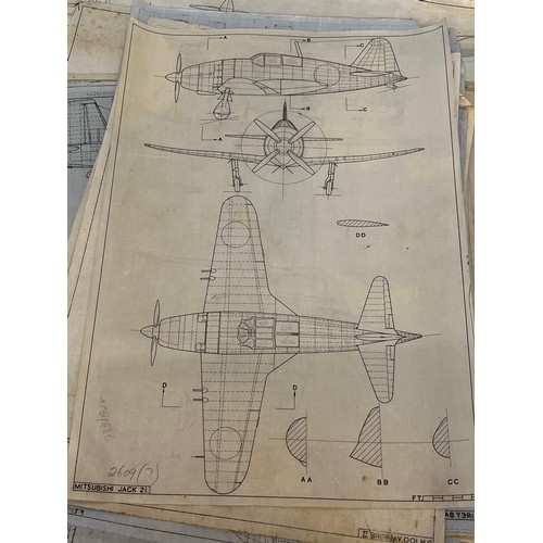 486 - Militaria, WWII, Aeronautical Aviation interest Plan drawings on linen of a Mitsubishi Jack 21, 1 of... 