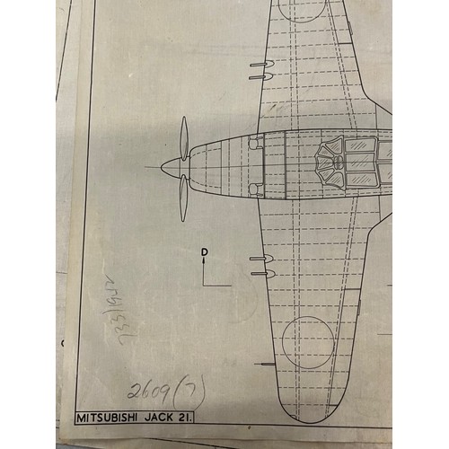 486 - Militaria, WWII, Aeronautical Aviation interest Plan drawings on linen of a Mitsubishi Jack 21, 1 of... 